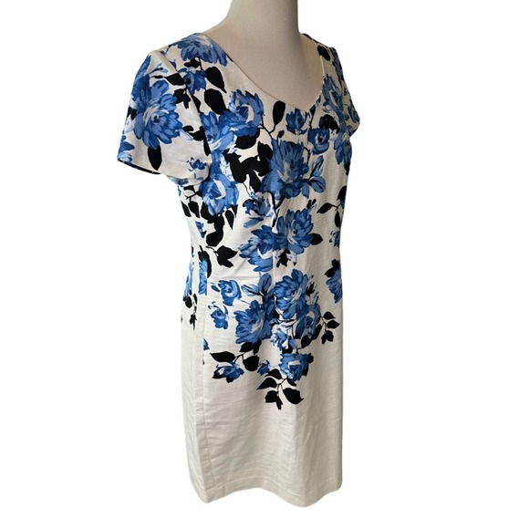 Talbots Dress Womens Floral Short Sleeve Knee Length Spring Summer White 10P - Picture 9 of 11